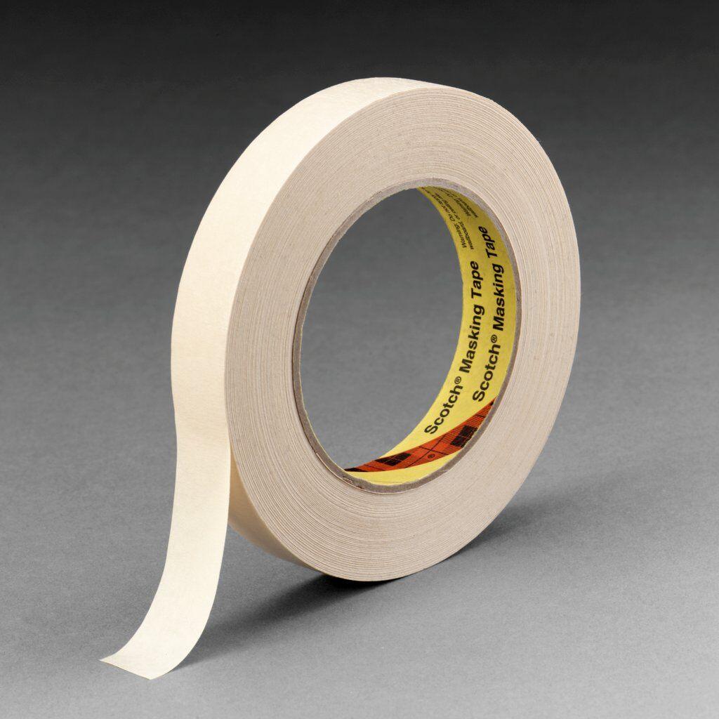 3M 7000048942 232 High Performance Adhesive Tape, 55 m L x 18 mm W, 6.3 mil THK, Rubber Adhesive, Crepe Paper Backing - Masking Tapes