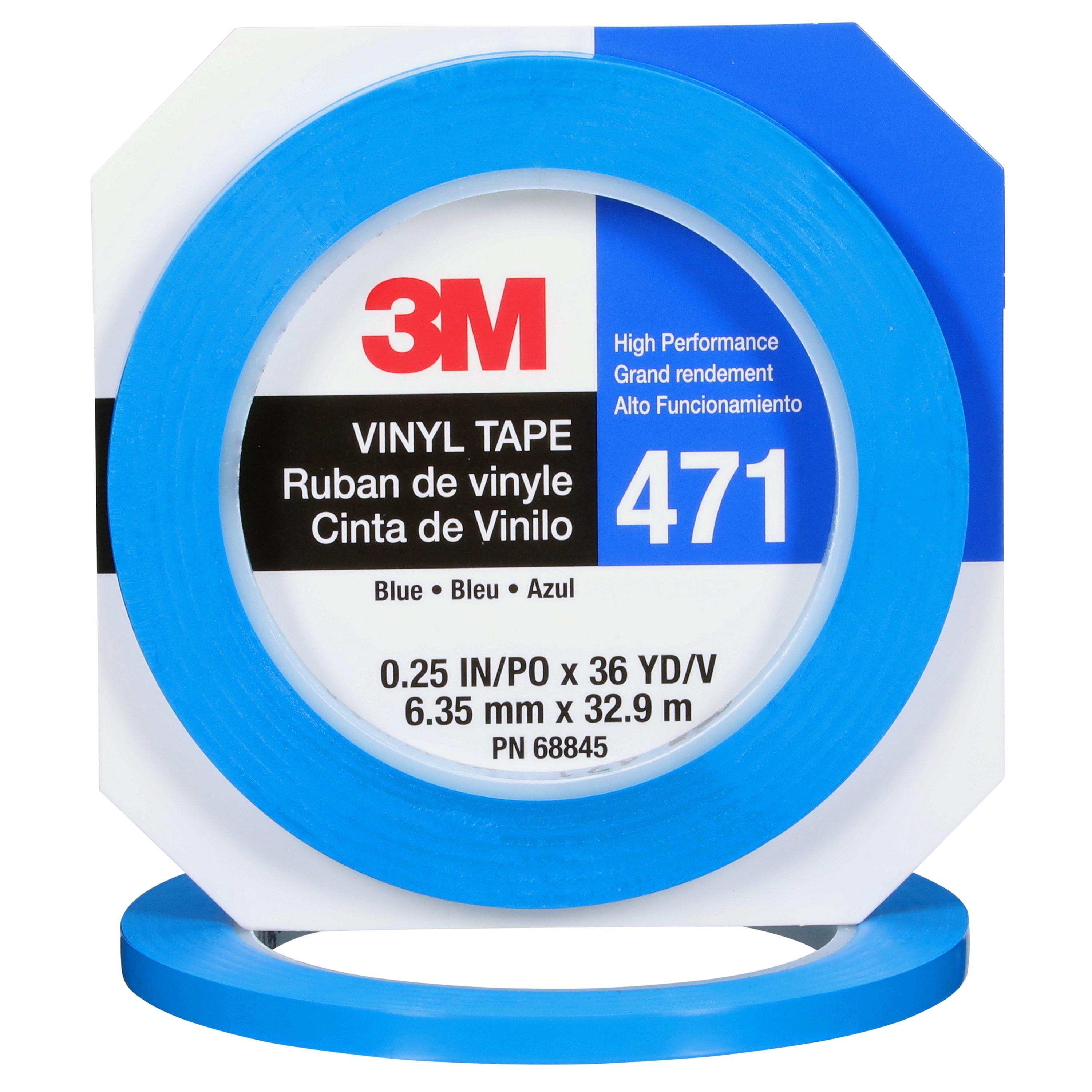 3M 7000048524 471 Tape, 36 yd L 0.3 in W, 5.2 mil THK, Rubber Adhesive, PVC/Vinyl Backing, Blue - Vinyl Tapes