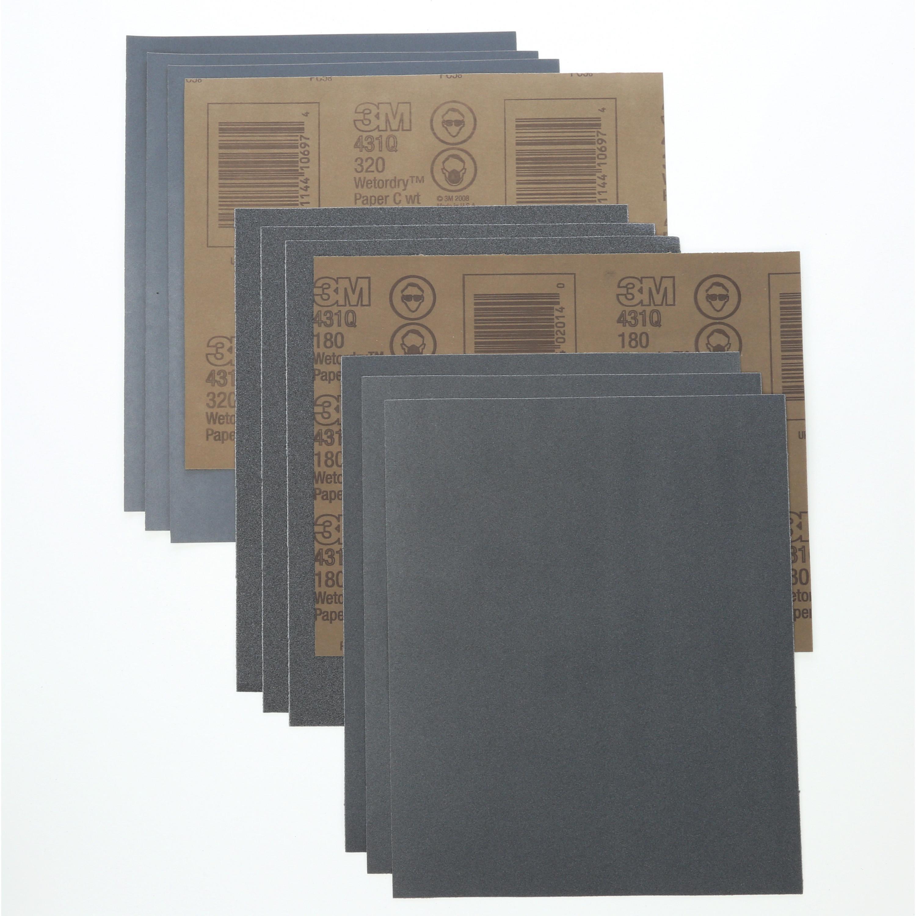 3M 7000118314 431Q Paper Sheet, 11 in L x 9 in W, 120 Grit, Fine Grade, Silicon Carbide Abrasive, Paper Backing - Coated Abrasive Sheets