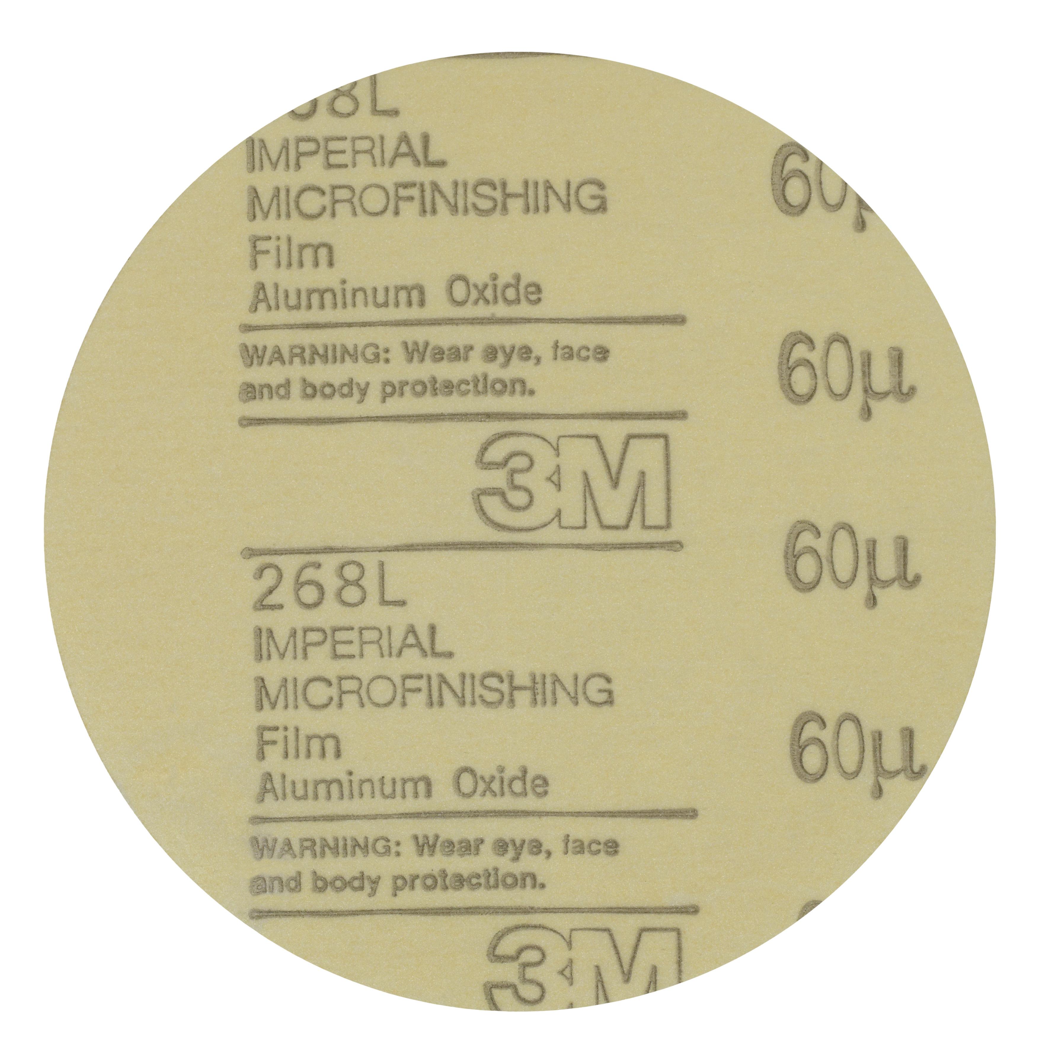 3M 7010360212 Film Disc, 6 in Dia Disc, 60 micron Grit, Very Fine Grade, Aluminum Oxide Abrasive, Polyester Film Backing - Coated Abrasive Adhesive-Backed/PSA Discs