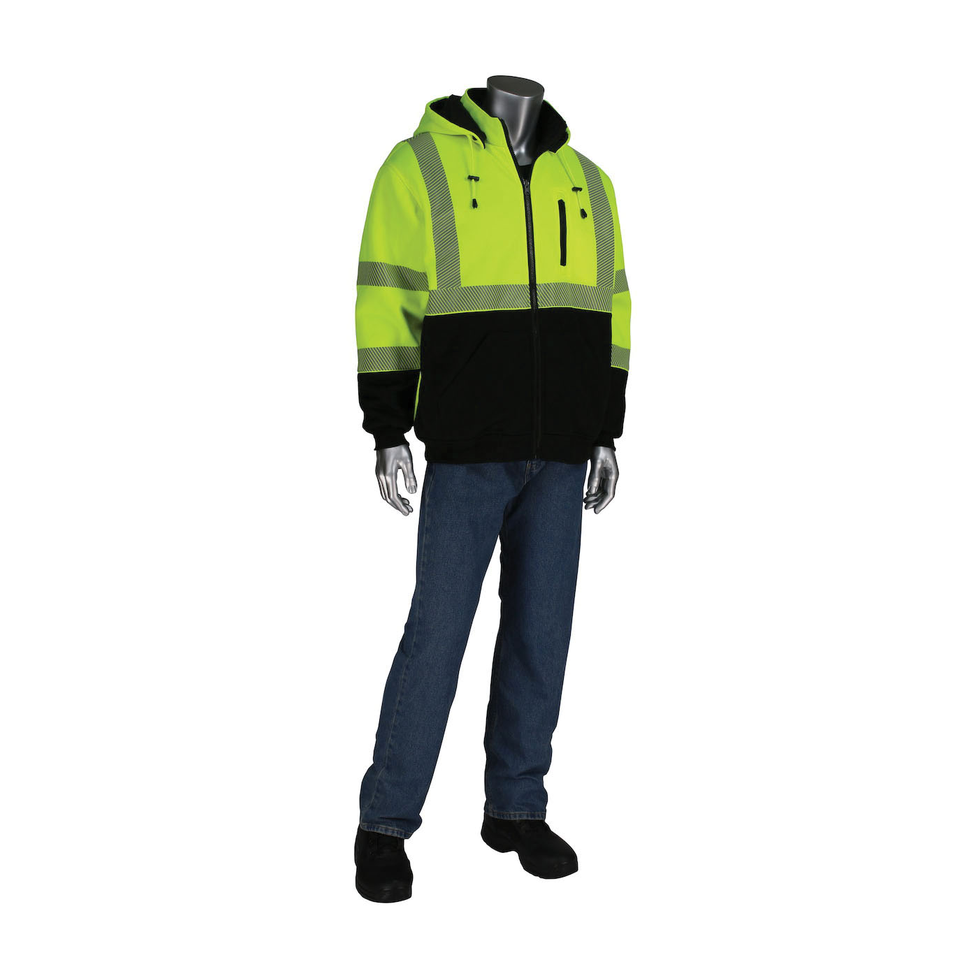 PIP 323-1400S-LY/2X Reversible Sweatshirt With Black Bottom, 2XL, Hi-Vis Yellow, 10 oz Polyester Fleece/Nylon/Polyfil, 26.4 in L - Shirts
