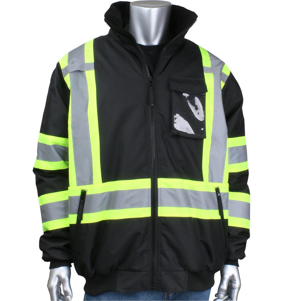 PIP 331-1745-BK/XL 331-1745 High Visibility Bomber Jacket, XL, Black, Polyester, Resists: Water, ANSI Type O Class 1 - Cold Protection Jackets & Coats