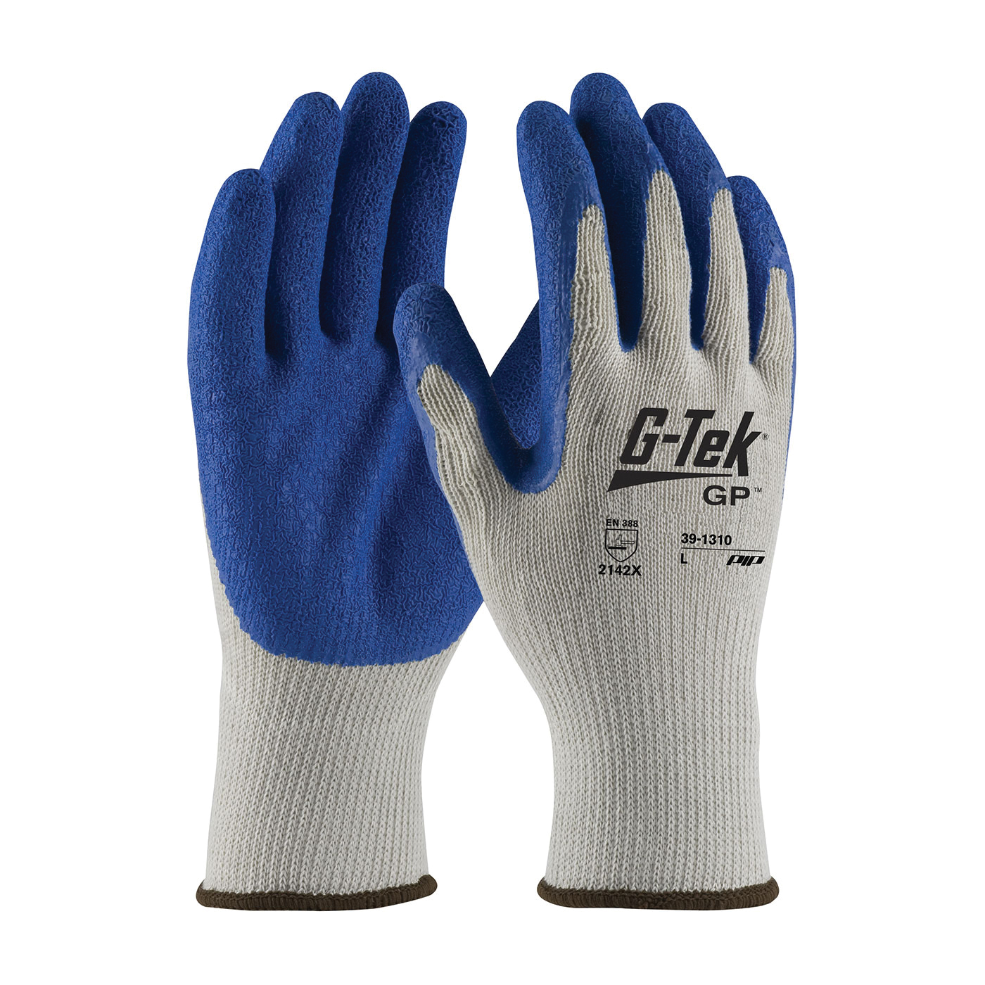 PIP 39-1310/M 39-1310 Economy Grade General Purpose Gloves, Coated, Seamless Style, M, Latex Palm, 10 ga Cotton/Polyester, Blue/Gray, Continuous Knit Wrist Cuff, Resists: Abrasion, Cut, Puncture and Tear, Cotton/Polyester Lining - General Purpose Work Gloves