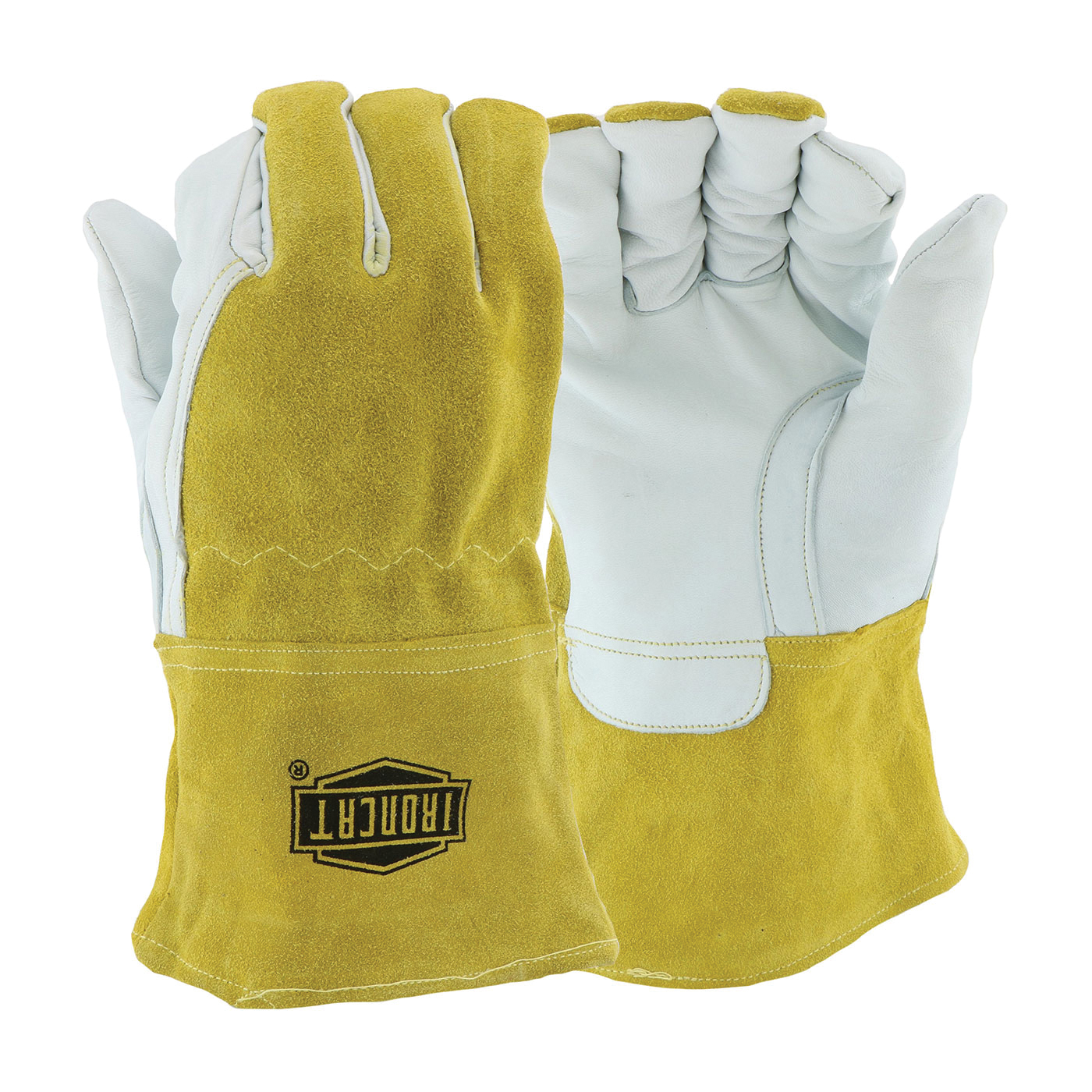 PIP 6143/M Welding Gloves, M, Grain Goatskin Leather/Split Cowhide Leather Back/Kevlar Thread, Off-White, Fleece Lining, Gauntlet Cuff, 11-1/4 in L - Welding Gloves