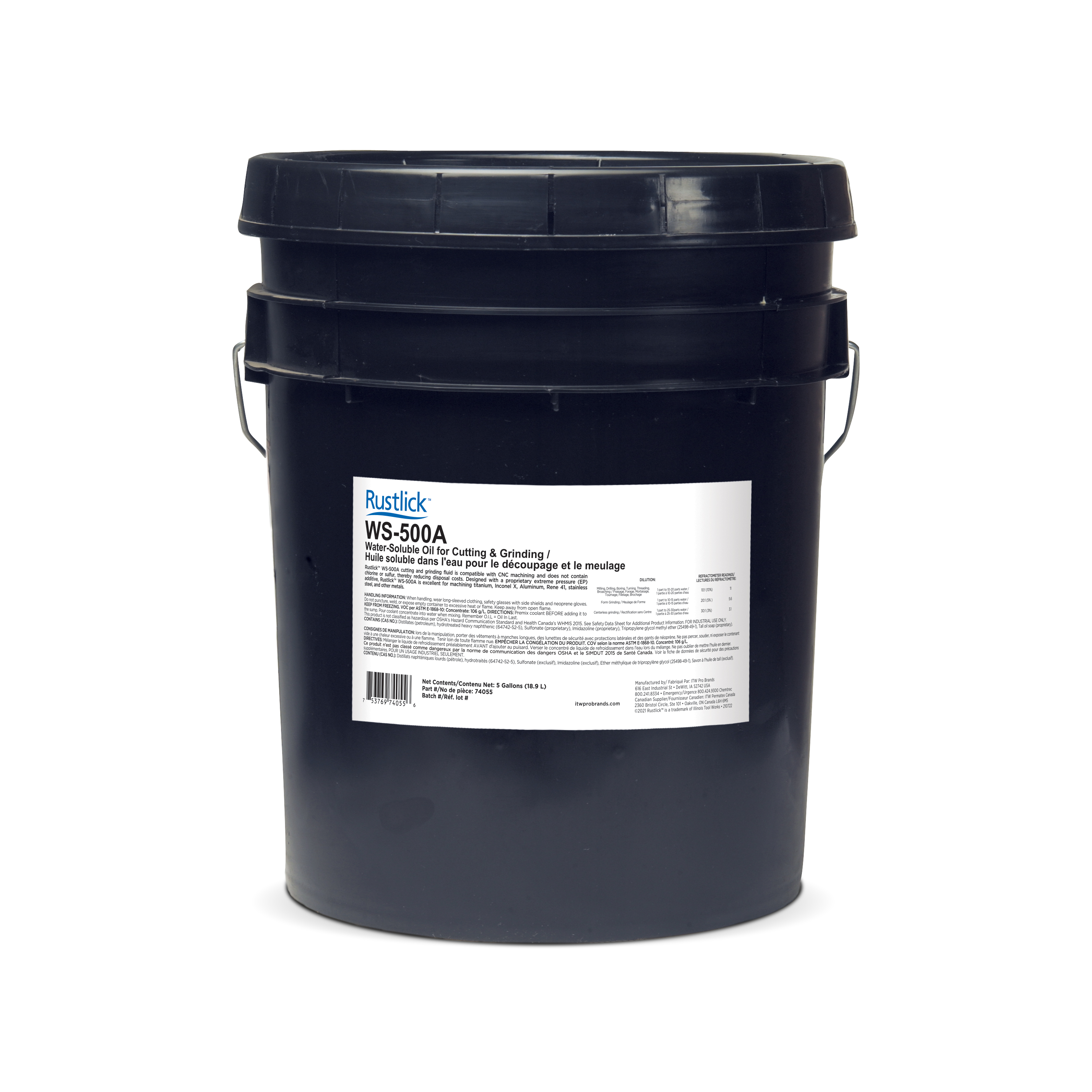 Rustlick 74055 WS-500A Heavy Duty Cutting and Grinding Fluid, 5 gal Pail, Characteristic, Liquid, Dark Brown - Cutting and Grinding Fluids
