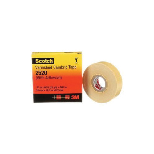 Scotch 7000031629 2520 Premium Grade Cambric Tape, 60 ft L 3/4 in W, 8 mil THK, Varnish Cambric Fabric, Rubber Resin Adhesive, Cotton Cloth Backing, Black - Electrical Tapes